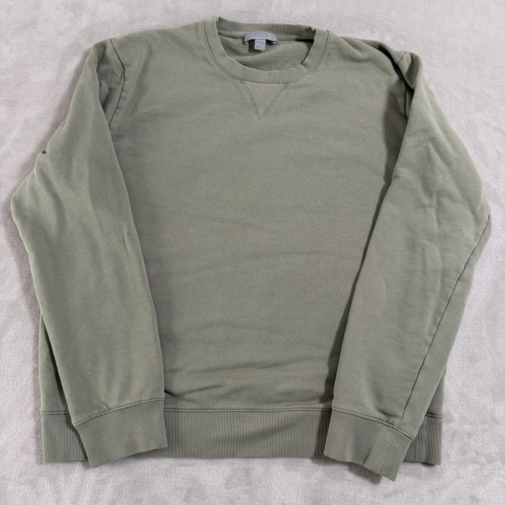 COS Women Sage Green Olive Cotton Fleece Crewneck Sweatshirt Size Medium M